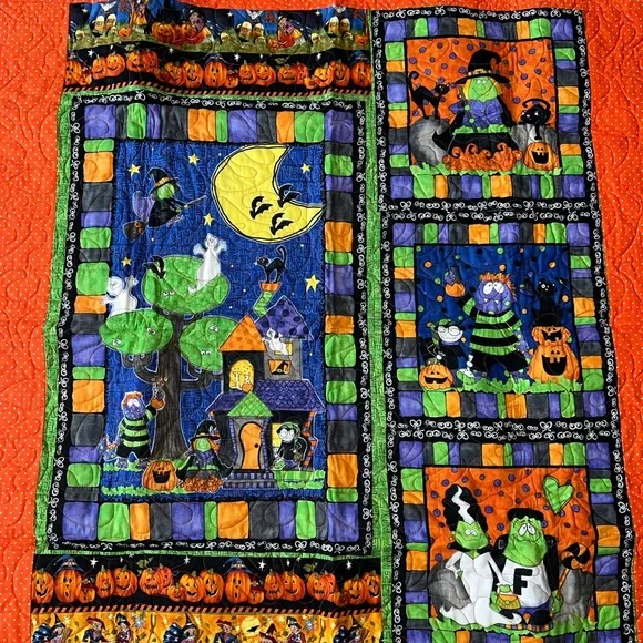 Handmade Halloween Themed Quilt with Orange and Black Accents - Picture 3 of 7